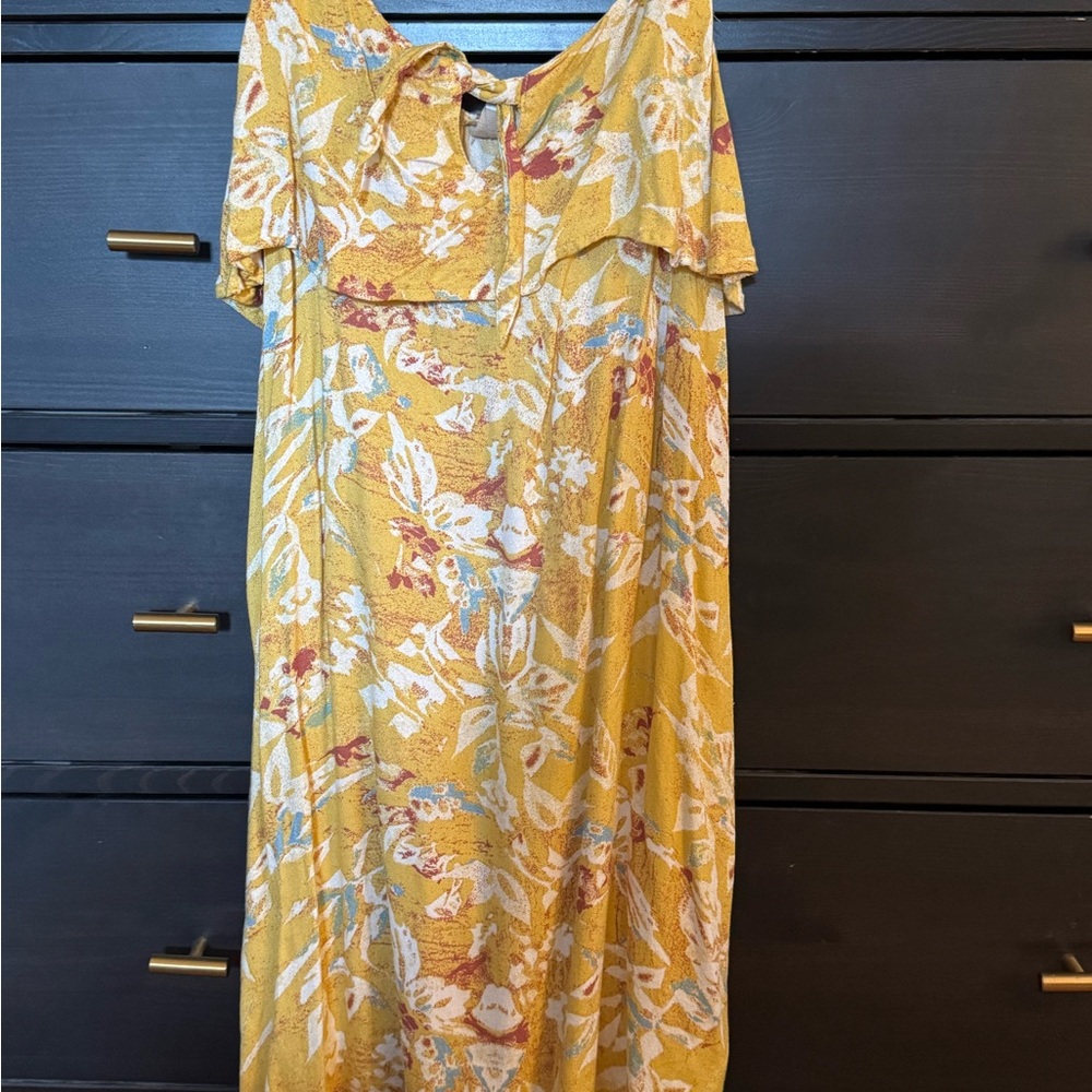 Roxy Yellow Gold Strappy Floral Sun Dress Small